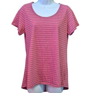LuLaRoe Classic T Shirt Women's Large Pink Striped Short Sleeve Scoop Neck Tee